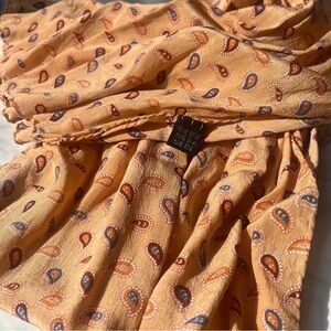 Paisley Pure Silk Scarf in Mustard Beige Color NWOT